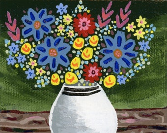 Flower Vase 9 - Acrylic on 4x4 Canvas - 2022