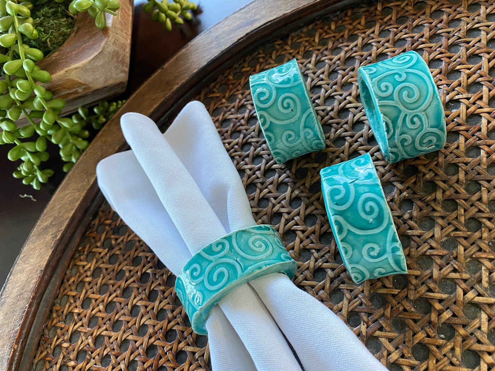 Ceramic napkin rings clay napkin rings teal napkin rings Etsy