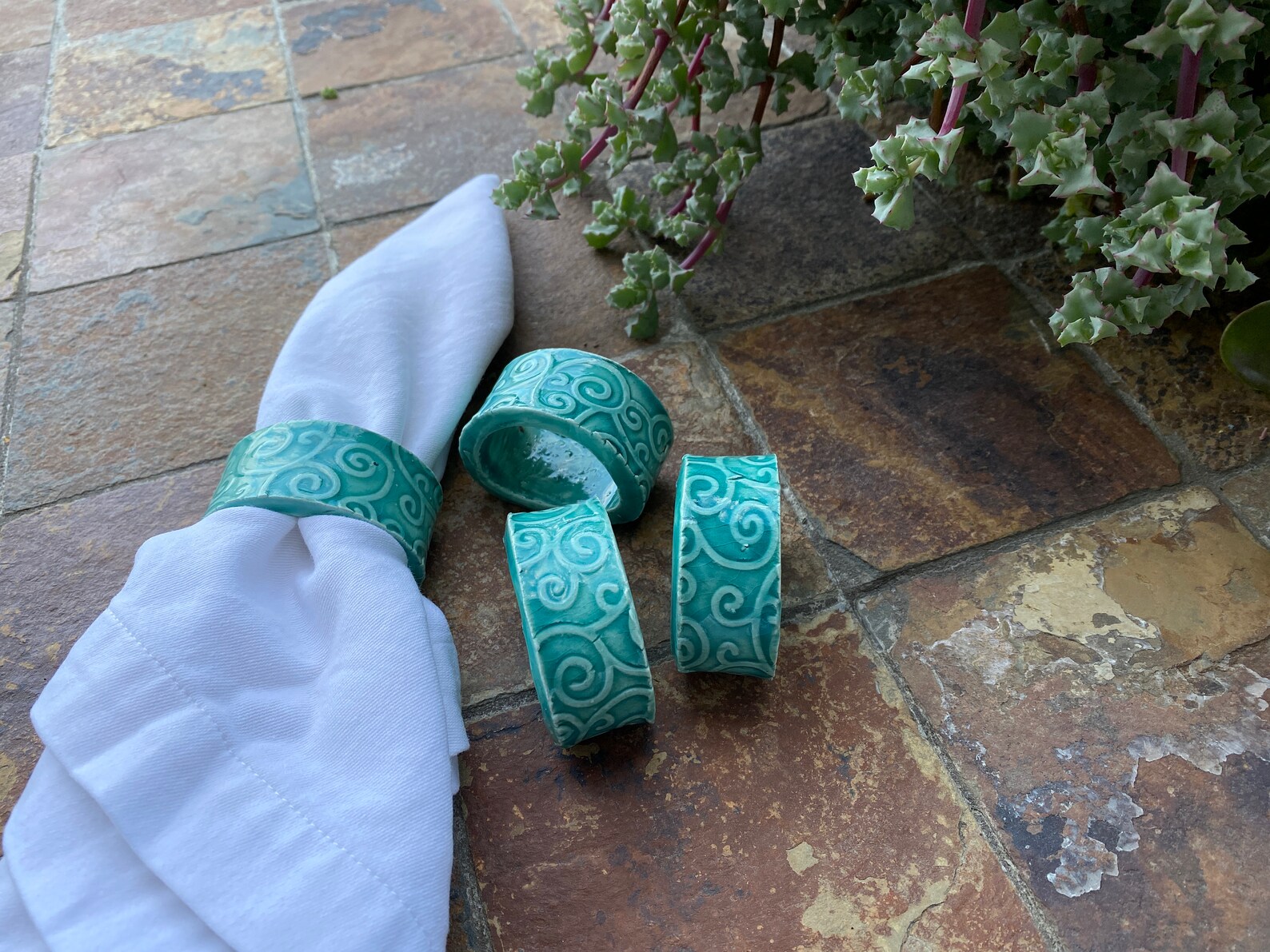 Ceramic Napkin Rings Clay Napkin Rings Teal Napkin Rings Etsy