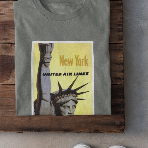 NYC Skyline Statue of Liberty New York City via United Airlines - Retro Shirt