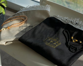 Personalized Velvet Kaaba Prayer Mat with Bag, Islamic Gift