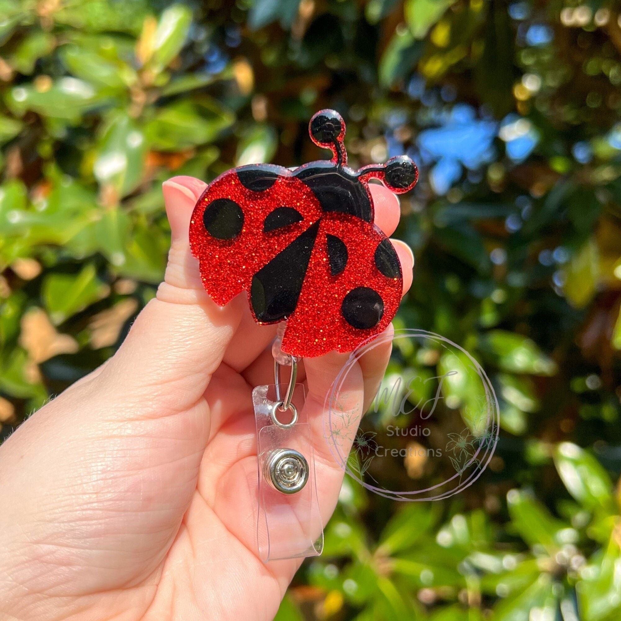 Ladybug Glitter Interchangeable Badge Reel | Ladybug Glitter ID Holder | Healthcare Badge Reel | Cute Healthcare, Student, or Teacher Gift