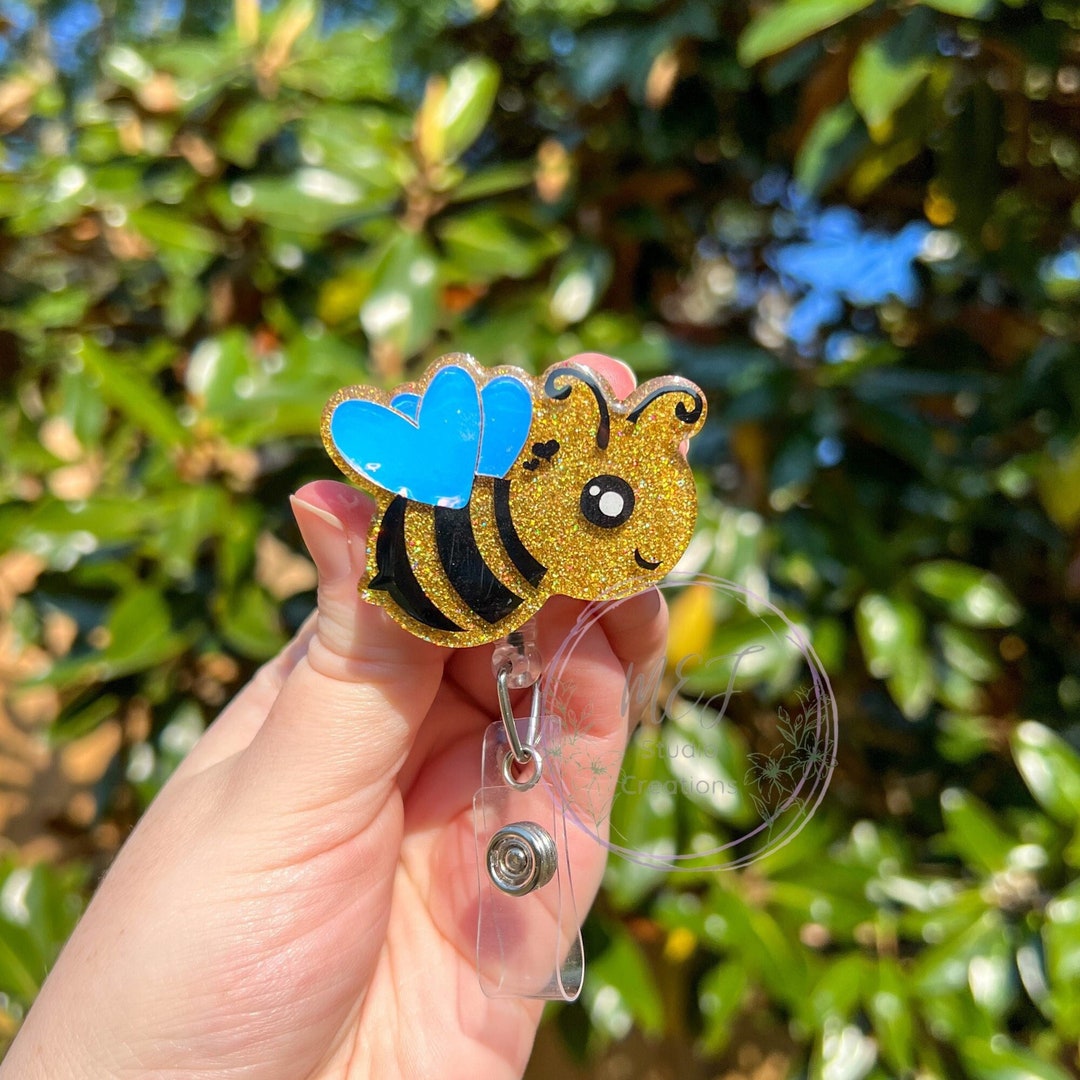Bumble Bee Glitter Interchangeable Badge Reel | Bumble Bee Glitter ID Holder | Healthcare Badge Reel | Cute Healthcare, or Teacher Gift