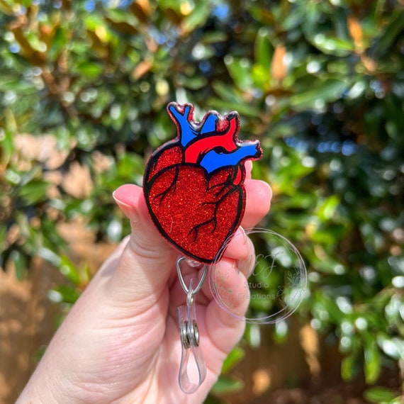 Anatomical Heart Glitter Interchangeable Badge Reel Heart Glitter ID Holder  Healthcare Badge Reel Cute Healthcare, or Teacher Gift 