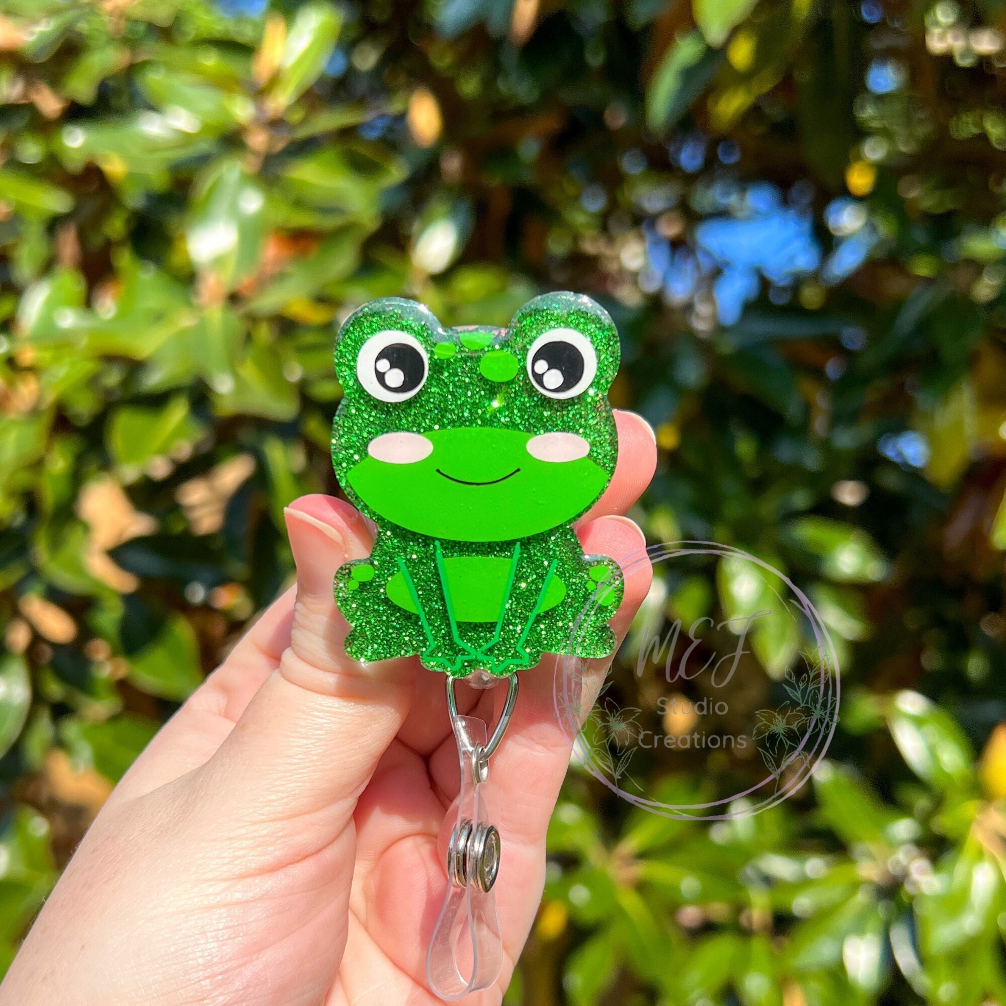 Frog Glitter Interchangeable Badge Reel | Frog Glitter ID Holder |  Healthcare Worker Badge Reel | Cute Healthcare, Teacher, or Student Gift