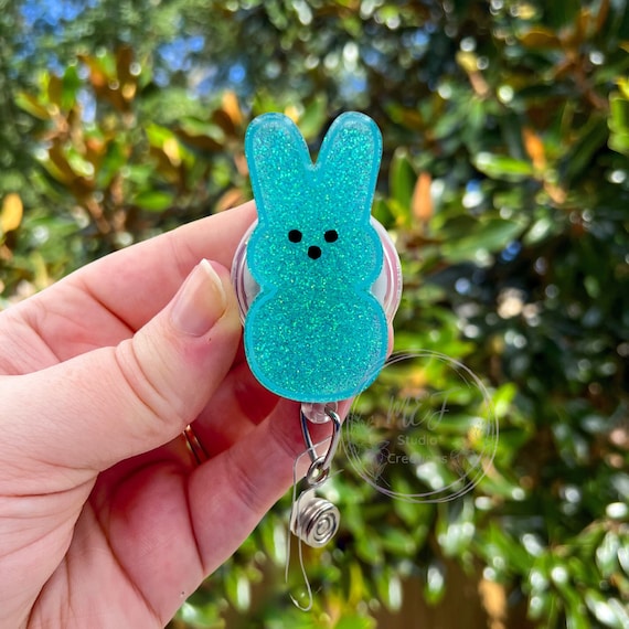 Peep Bunny Glitter Interchangeable Badge Reel Green Glitter Peep Bunny ID Holder  Healthcare Badge Reel Cute Healthcare Teacher Gift 