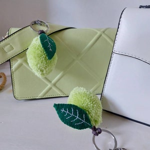 Lemon/lime  Pompom keyring, green handbag accessory, handbag charm Hand Made