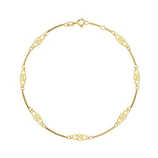 14 Karat Yellow Gold Solid Thin Anklet Ankle Bracelet (Adjustable Length: 9"-10")