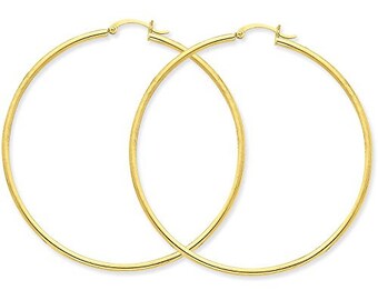 14K  Yellow Gold Hoop Earrings 2MM All Sizes Everyday Classic Hoop Earrings Great For Gift (15mm 20mm 25mm 30mm 35mm 40mm 45mm 55mm)