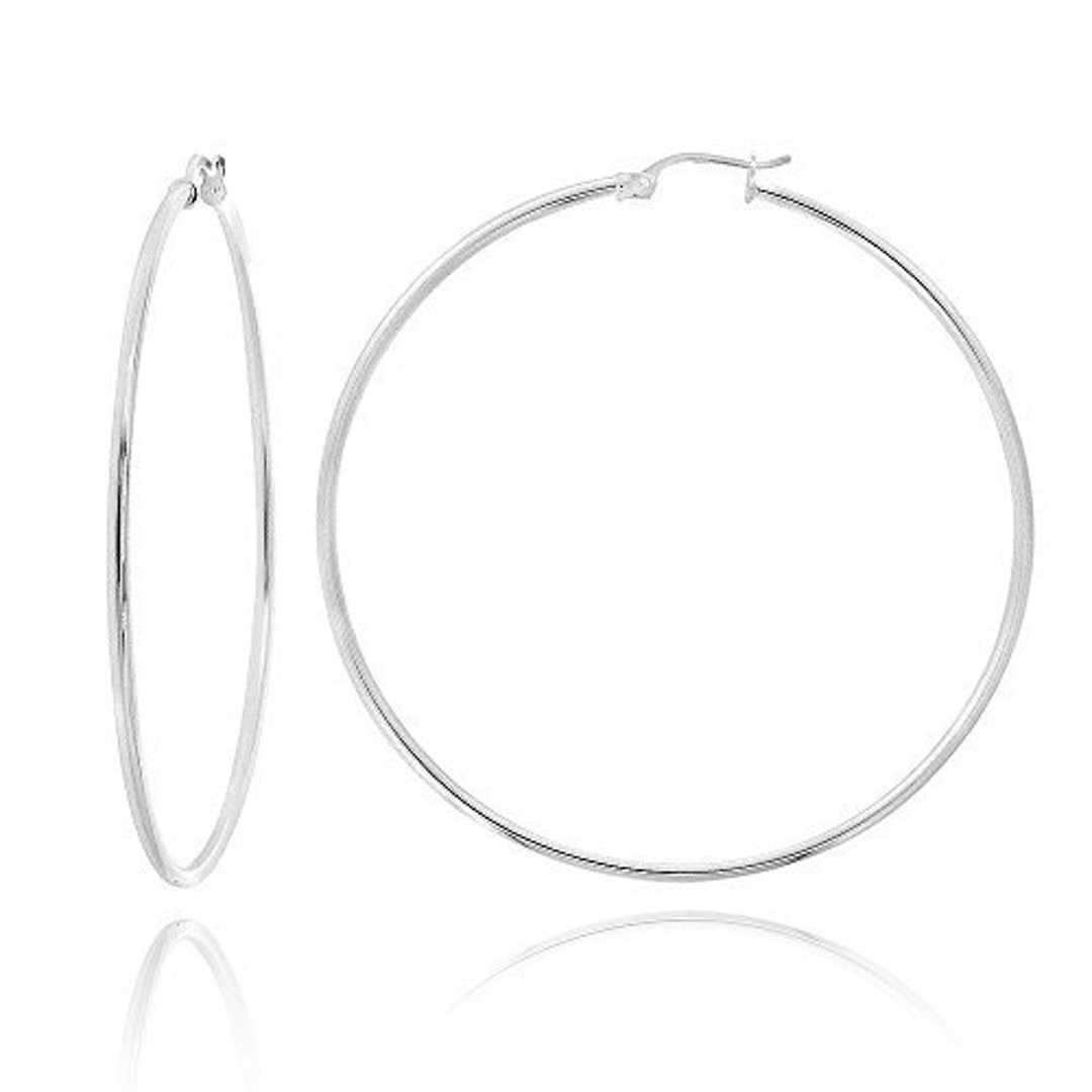 14K White Gold Hoop Earrings 2MM All Sizes Everyday Classic Hoop