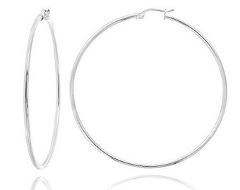 14K White Gold Hoop Earrings 2MM All Sizes Everyday Classic Hoop Earrings Great For Gift (15mm 20mm 25mm 30mm 40mm 50mm 60mm)