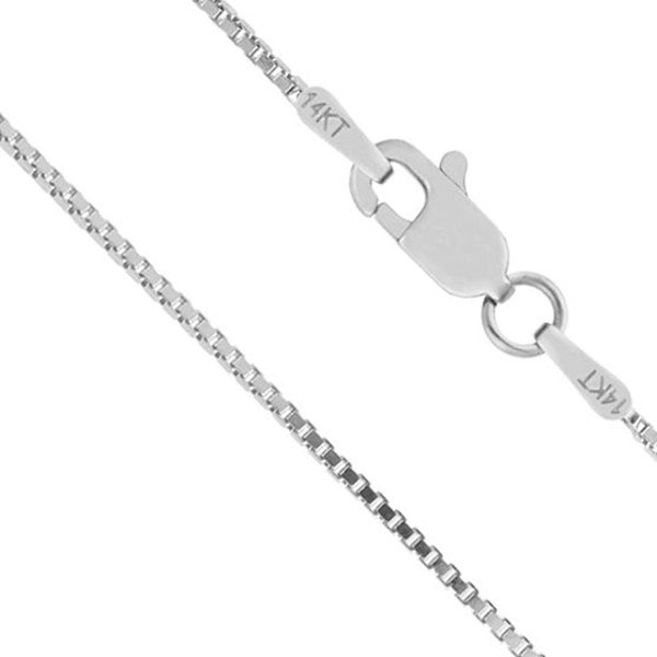 14K Solid White Gold Shiny Box Chain Necklace 16" 18" 20" 22" 24" 30" - 0.5mm, 0.8 mm , 1.0 mm ,