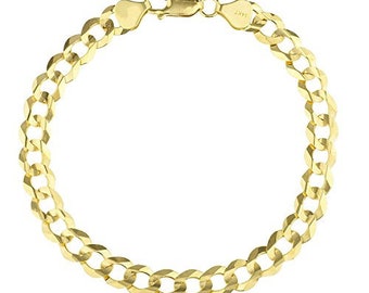 14K Real Solid Yellow Gold Curb Chain Bracelet 8.5 inches Width 7MM