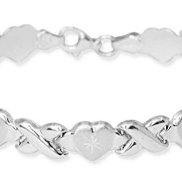 Sterling Silver XOXO White Gold Bracelet 7 1/4 “ Inches