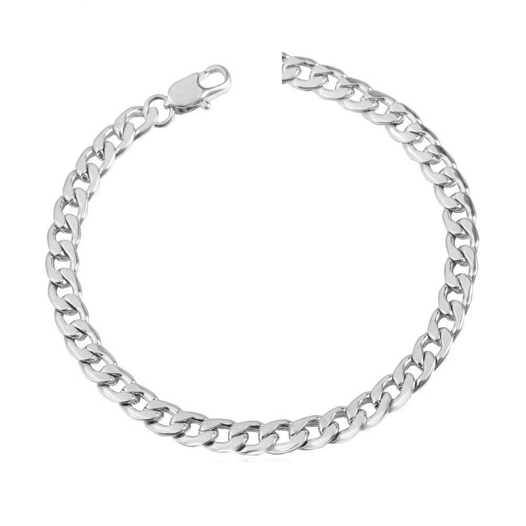 14 Karat White Gold Light Curb Cuban Bracelet 5.7MM length 8.5 Etsy