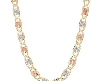 Solid 14K Gold Valentino Chain, 14K Tri Color Gold Chain, Rose Yellow White Gold Necklace, Three Color Necklace, Available in 2mm 3mm 3.5mm