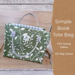 Simple Book Tote Bag Sewing PDF Pattern, Easy Library Tote