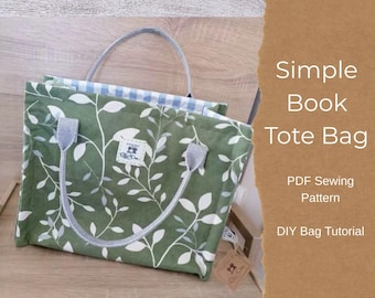 Simple Book Tote Bag Sewing PDF Pattern, Easy Library Tote