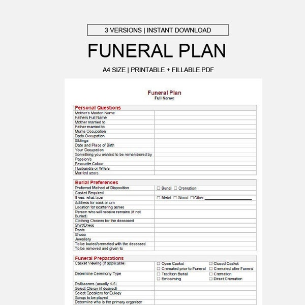 Printable Funeral Plan
