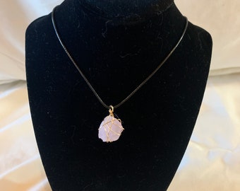 Wrapped rose quartz necklace