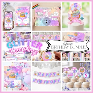 Paquete de decoración para fiesta de cumpleaños con temática de dumplings brillantes y squishy Needoh G01 (descarga digital)