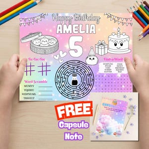 Glitter Dumpling Birthday Activity Worksheet, Capsule Note, Squishy Needoh Theme  G01 (Digital Download)