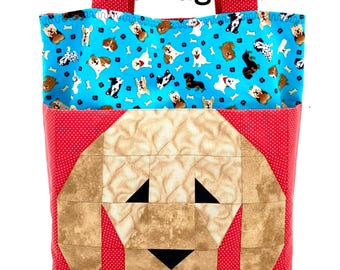 Puppy Dog Tote Bag Kit with Pattern, DIY Quilt Kit, Patchwork Dog Bag