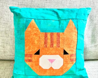 Kitty Cat Pillow Kit with Pattern, DIY Quilt Kit, Cat Lover Home Decor