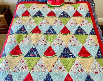 Summer Watermelon Fruit Quilt Pattern, Easy Patchwork Sewing (PDF Download)