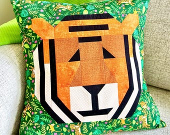 Tiger Throw Pillow Quilt Pattern, Cat Lover Decor/Gift (PDF Digital Download)