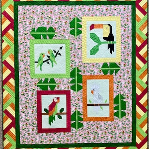 Patchwork Paradise Quilt Pattern PDF Digital Download by Angela's DIY Designs - tropical bird, rainforest, jungle quilt pattern