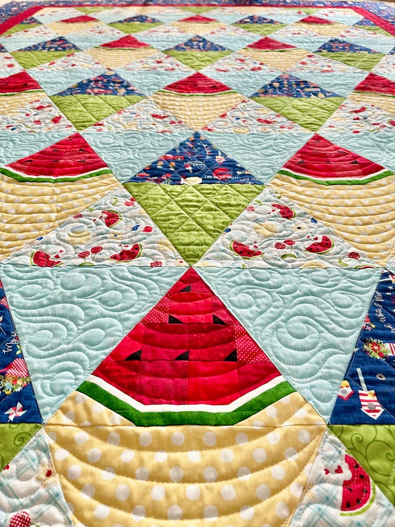 Patrón de colcha de sandía en patchwork, para principiantes en la técnica de patchwork con frutas de verano (descarga en PDF) imagen 4