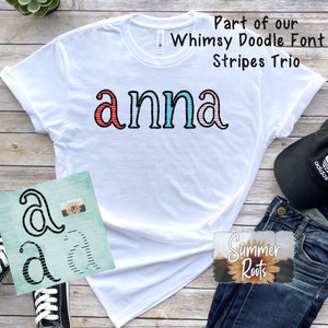 Whimsy Doodle Font Lower Case SVG Striped Trio Bundle Design | Digital Download File