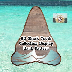 Coleção de dentes de tubarão 3d, banco de exibição, padrão digital, arquivo de design digital, caixa de sombra de madeira, armazenamento colecionável, recipiente de lembrança de dente de tubarão