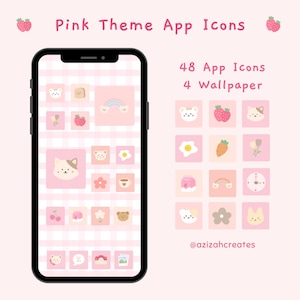 Cute Aesthetic App Icons | Pink Theme App Icons | Kawaii App Icons | iPhone iOS 14 & iOS 15 App Icons | Android App Icons | azizahcreates