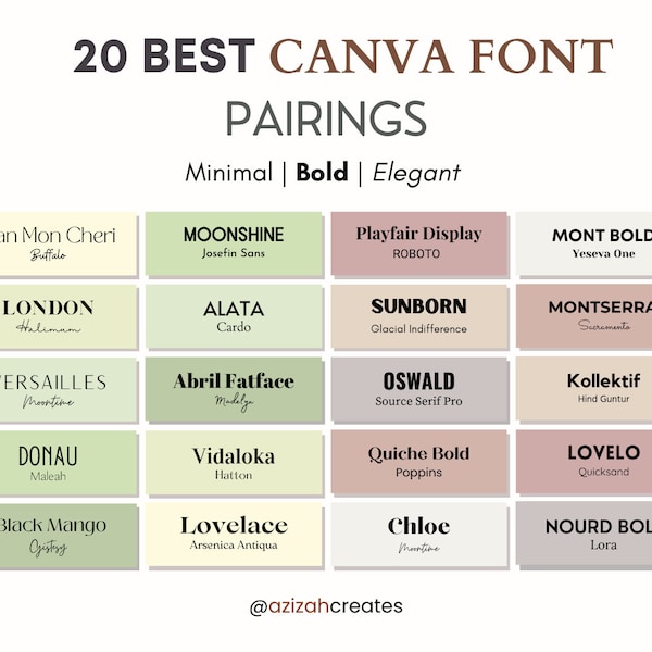 20 Best Canva Font Pairings Template - Minimalistic Font, Bold Font, Elegant Font, Aesthetic Canva Font, Editable Canva Font Combinations