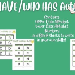 Ich habe, wer hat Buchstaben / Zahlen Spiel Zurück in die Schule Aktivität Ausdrucke Digitale Alphabetisierung und Mathe Kindergarten