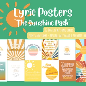 Song Lyric Posters The Sunshine Pack Bundle - retro class decor printable frameable affirmation posters bulletin boards digital school
