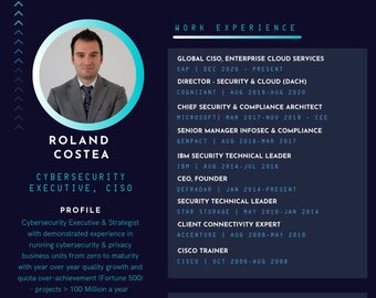 CISO at SAP Executive Resume CV Template Editable Etsy