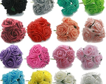 8CM Foam Roses - Bunch of 6 Colourfast Artificial Wedding Bouquet Flowers Stems