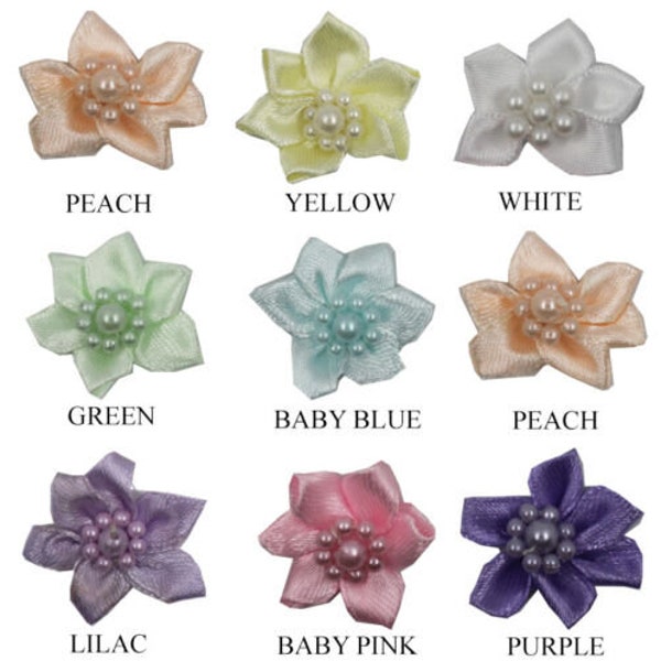 3CM Satin Fleur Ruban Embellissement Pastel Résine Perles Perles Mariage Favori