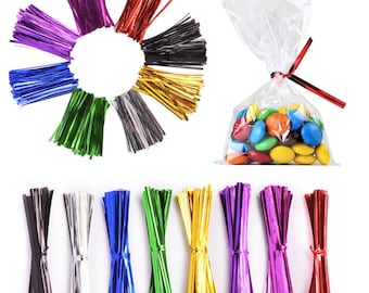 Bridas metálicas de colores de 10 cm para bolsas de celofán cónicas para fiestas o tartas (10 cm, Reino Unido)