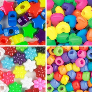 50 Pony Beads Different Colours Shapes 9x6mm Barrel Star Heart Flower Shape