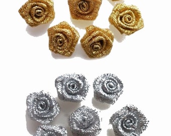 Gold Small Mini Satin Ribbon Rose Buds Flowers Embellishment 10 20 30 PK 1.5cm