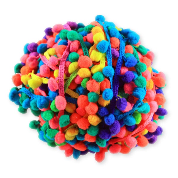 Colourful 1M 5mm Tassel Rainbow Pom Pom Bobble Trim Braid Fringe Ribbon Craft