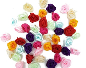 10 PK Small Mini Satin Ribbon Rose Buds Flowers Embellishment Scrapbook 1.5cm UK
