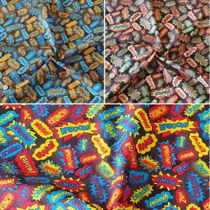 Superheld Comic Sound Kapow Bam Boom Polycotton Stoff 45&#39;&#39; Breit pro Meter