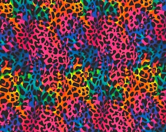 Neon Rainbow Leopard Cotton Fabric – Colorful Animal Print, Digital Printed Cotton for Clothing, Crafts, Bags, Quilting, Home Décor