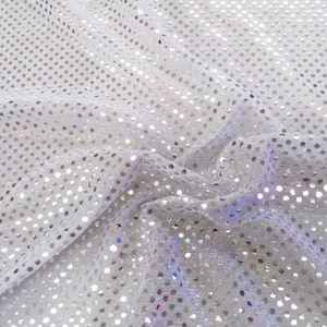 Sequin Jersey Shiny Sparkly Material Fabric Fancy Dress Metallic PER METRE White