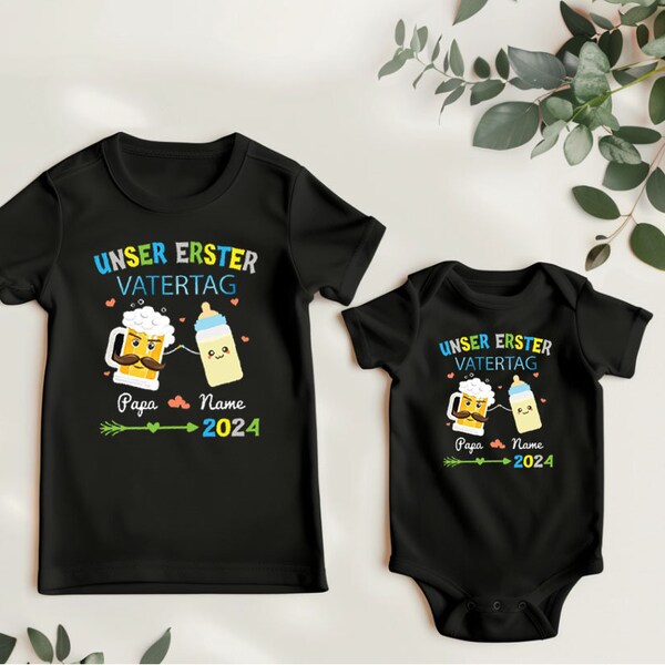 Personalisierte Unser Erster Vatertag Shirt, Baby Bodysuit PNG, Digital